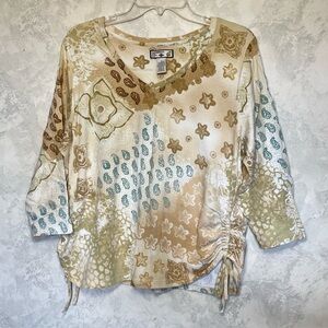 Caribbean Joe ruched 3/4 sleeve top